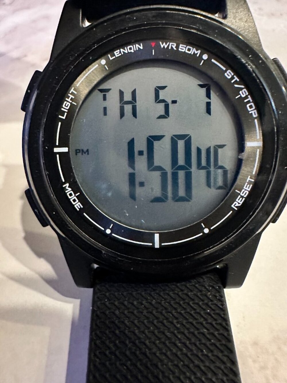 3/$30 Lenqin Digital Watch Men Black 43MM Round Dial Day Date New Battery 10"